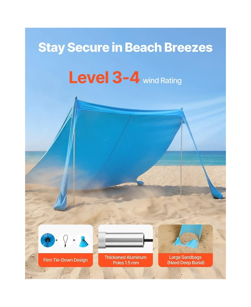 Sugift 11 x 11 Ft Upf 50+ Pop Up Beach Canopy Sun Shelter for 6 to 8 People 6.6 Ft Peak Height