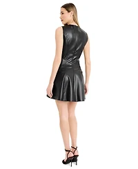 Donna Morgan Women's Faux Leather Sleeveless Fit & Flare Mini Dress