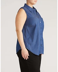 Universal Standard Plus Chambray Sleeveless Button-Front Shirt