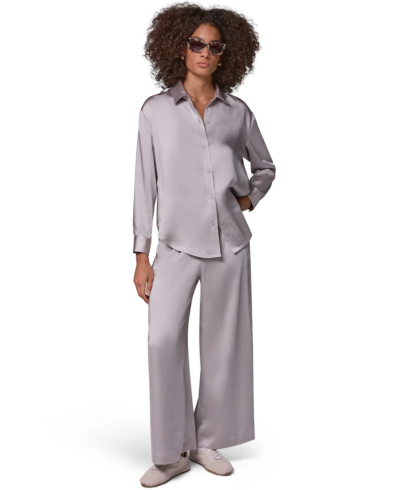 Donna Karan Weekend Women's Satin Long-Sleeve Button-Down Blouse