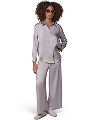 Donna Karan Weekend Women's Satin Long-Sleeve Button-Down Blouse
