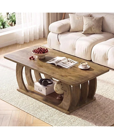 Tribesigns Rustic End Table,Wooden Side Table with Sturdy Base, Farmhouse Narrow Nightstand with Storage Shelf