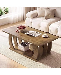 Tribesigns Rustic End Table,Wooden Side Table with Sturdy Base, Farmhouse Narrow Nightstand with Storage Shelf