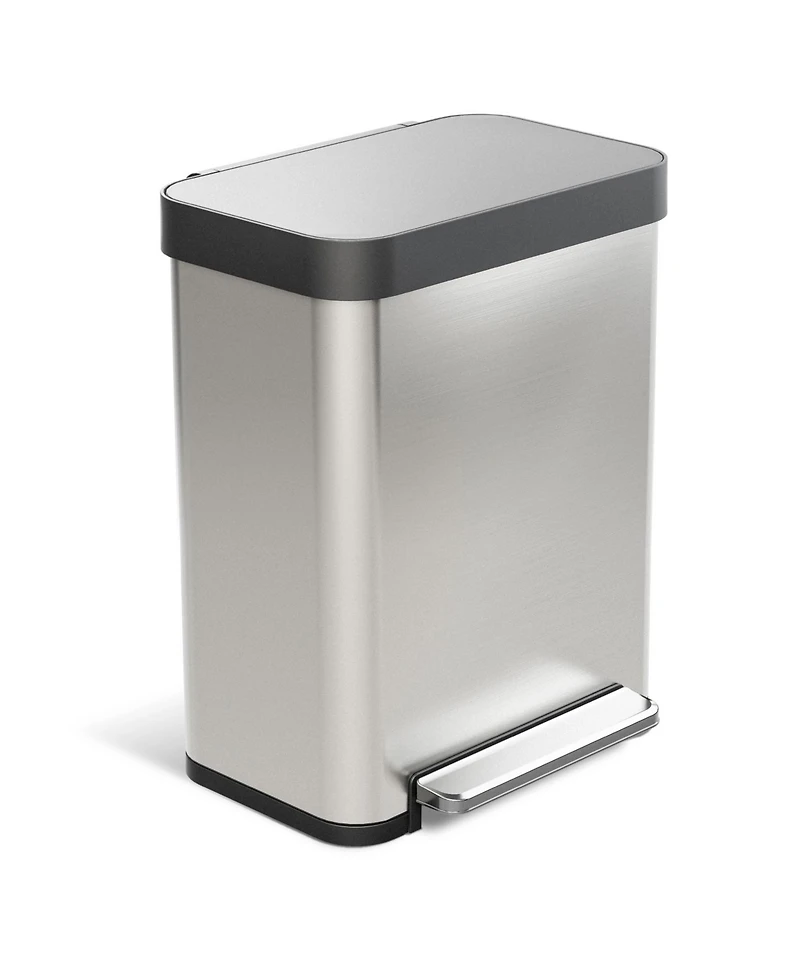 Home Zone Living 13 Gallon Stainless Steel Kitchen Trash Can with Soft-Close Step Pedal Lid