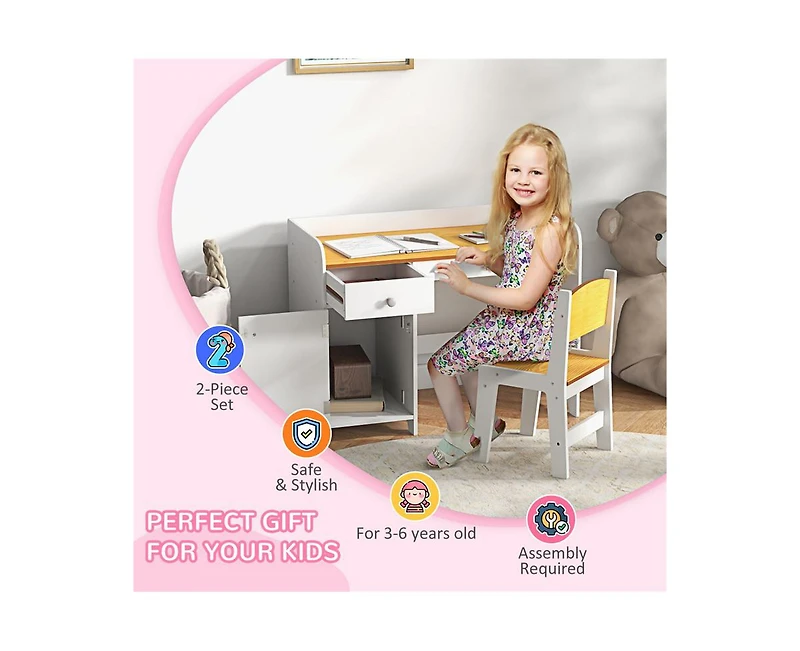 Yobtop Kids Desk and Chair Set with Storage Drawer - Study Desk for Children, Arts and Crafts, Snack Time, Homeschooling, Homework