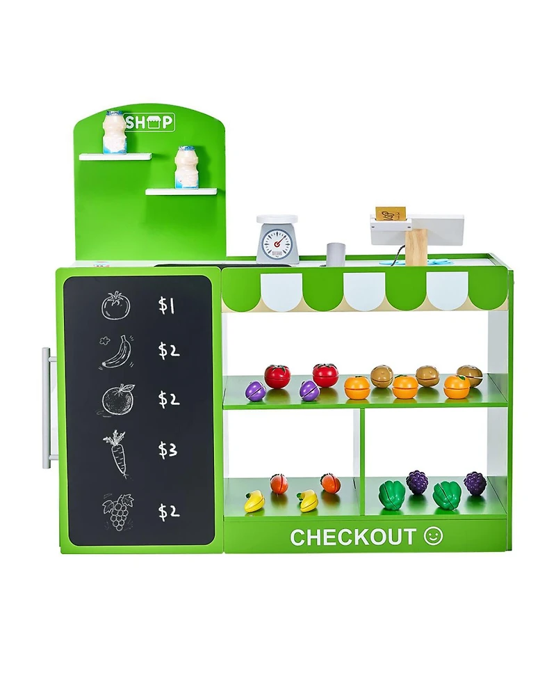 Yobtop Kids Grocery Store Playset - 35 Accessories, Moving Conveyor Belt, Scanner and Card Reader, Pretend Play Toy for Kids Ages 3 Plus