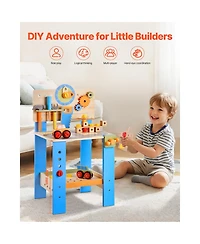 Yobtop Road-Themed Wooden 7-Piece Tool Workbench, Ages 3+
