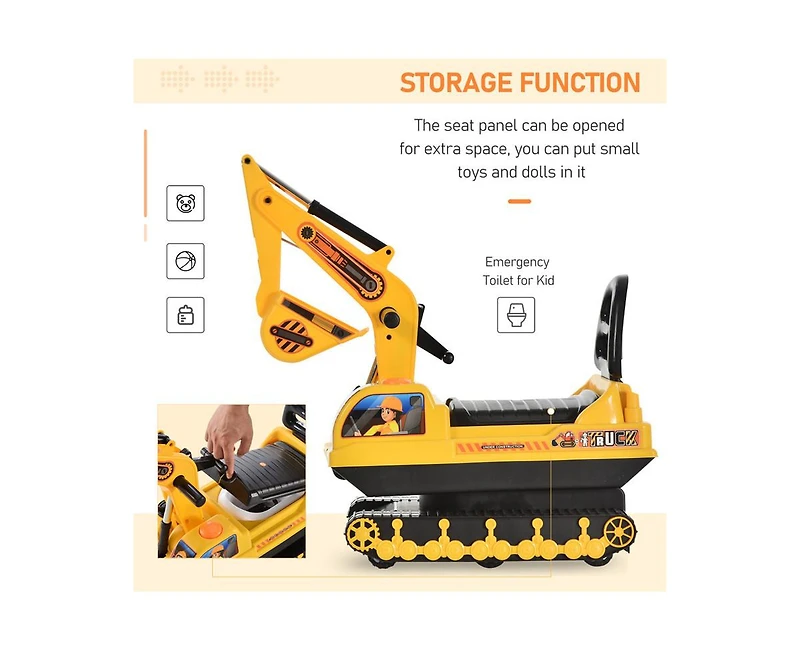 Yobtop No Power Toddler Non-Motorized Excavator Ride-On Toy with Movable Arm, Ages 3+