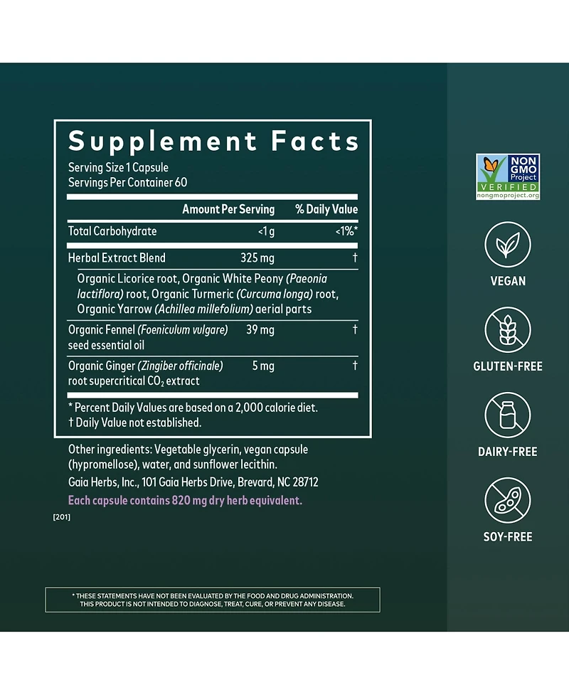Gaia Herbs Cramp Relief- Herbal Supplement for Hormone Balance and Period Cramp Relief- Made with Licorice Root- 60 Capsules (60 Servings)