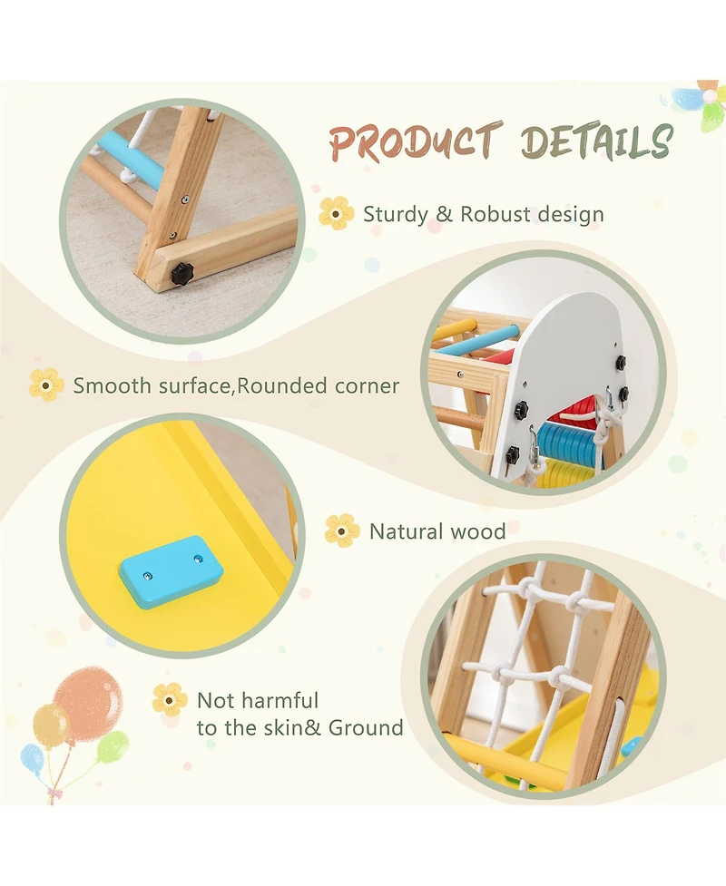 Yobtop 9-in-1 Foldable Wooden Climbing Frame with Slide, 176 lbs Capacity, Ages 3+
