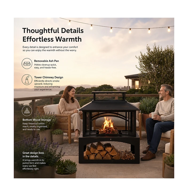 Aoxun 2-in-1 Outdoor Fire Pit Table with Hidden Log Storage, Steel Patio Heater for Backyard Porch