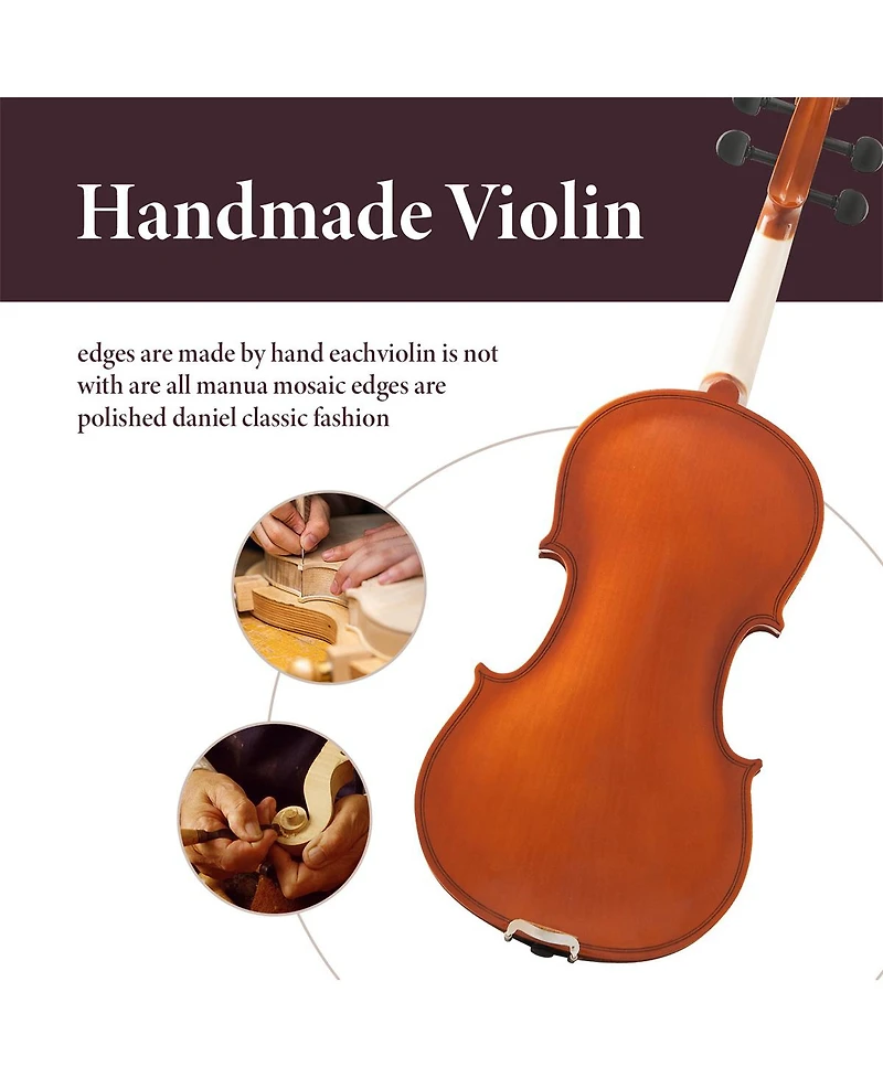 Yobtop 4/4 Full Size Handcrafted Ready-to-Play 2-Piece Violin and Bow Set, Ages 11+