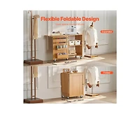 Yobtop Generic for Folding Sewing Machine Table - Multipurpose Compact Design with Wheels Shelves Storage Trays Wooden Pegs and Magnetic Doors