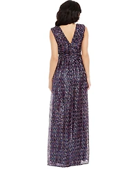Dress The Population Women's Jaclyn Sleeveless V-Neck Multicolor Sequin High Slit A-Line Gown