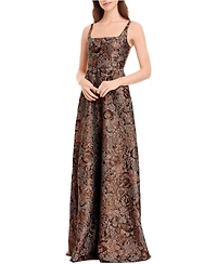 Dress The Population Women's Vienna Square Neck Metallic Jacquard Ball Gown