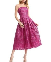 Dress The Population Women's Gemma Strapless Floral Lace Tiered Midi Dress