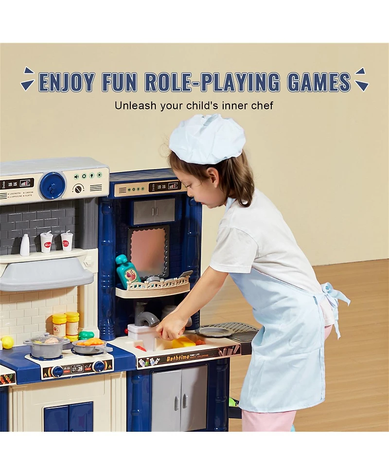 Yobtop 3-in-1 Kids Kitchen Playset with 74 Accessories, Ages 3+