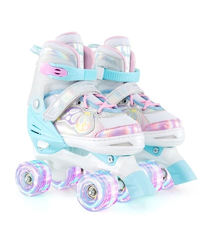 Sugift Kids Roller Skates with 4-Size Adjustment Light-Up Wheels and Triple Closure Ages 8-13