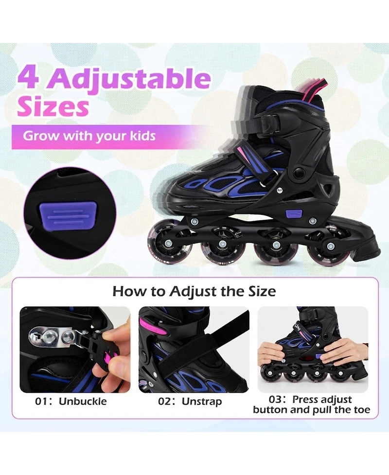 Sugift Kids Inline Skates with Low-Noise Brake Illuminating Wheels and 4-Size Adjustment Ages 9-14