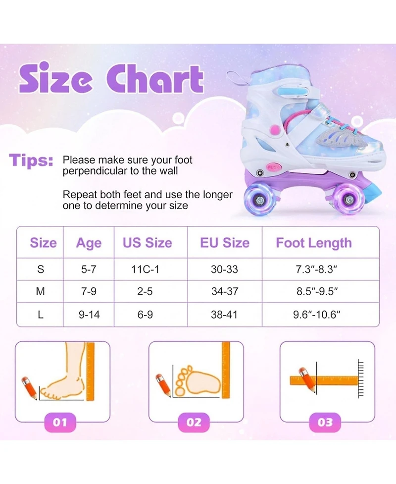 Sugift Expandable Quad Roller Skates for Older Kids with Reinforced Brake and Led Wheels Ages 9-14