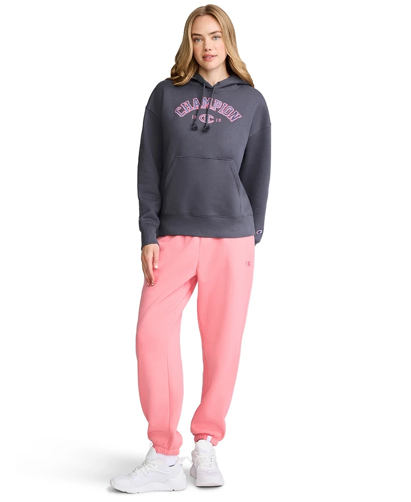 Champion Women's Fleece Long-Sleeve Satin Applique Hoodie