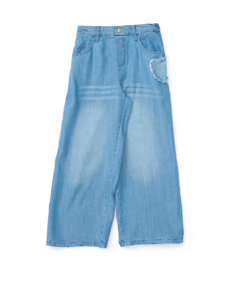 CeCe Girls' 7-16 Denim Pant with Heart embroidered