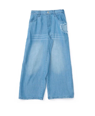 CeCe Girls' 7-16 Denim Pant with Heart embroidered