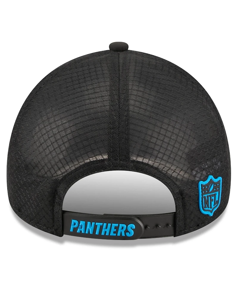 New Era Men's Black Carolina Panthers 2026 Sideline Apex 9FORTY Adjustable Trucker Hat
