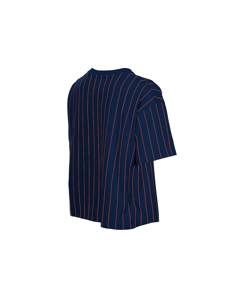 New Era Women's Navy Houston Astros Throwback Meshback Pinstripe Boxy T-Shirt
