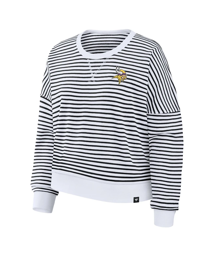 Fanatics Women's White/Black Minnesota Vikings Striped Oversized French Terry Sweatshirt