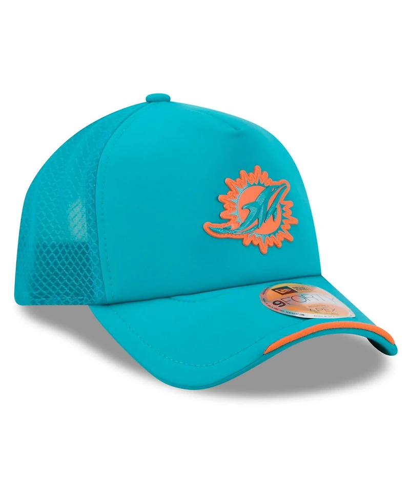 New Era Men's Aqua Miami Dolphins 2026 Sideline Apex 9FORTY Adjustable Trucker Hat