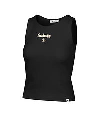 47 Brand Women's Black New Orleans Saints Cropped Straight Cut Ribbed Baby Tank Top