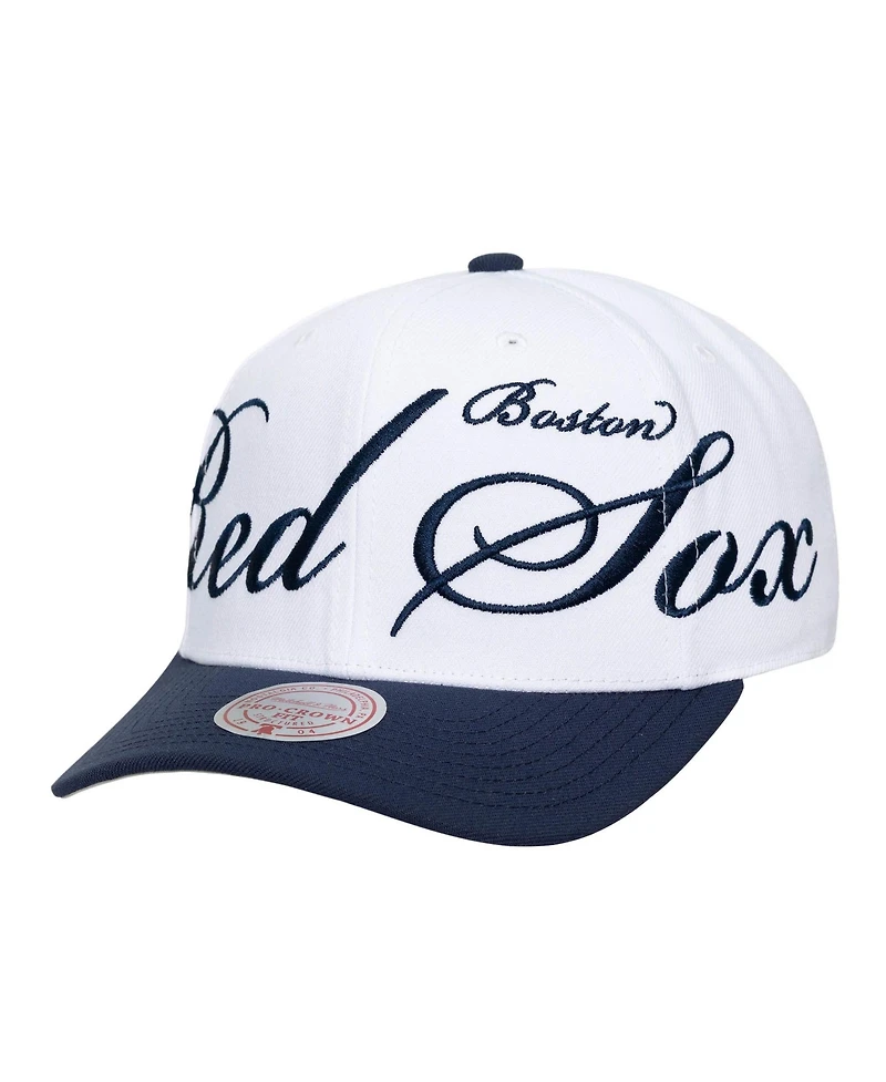 Mitchell & Ness Men's and Women's White/Navy Boston Red Sox Xl Script Pro Crown Adjustable Hat