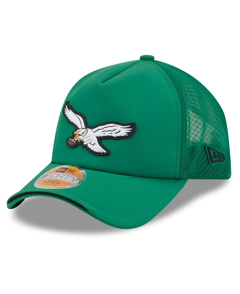 New Era Men's Kelly Green Philadelphia Eagles 2026 Sideline Throwback Apex 9FORTY Adjustable Trucker Hat
