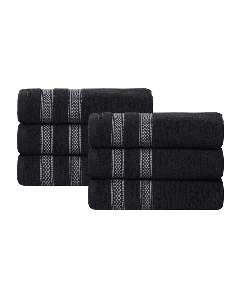 Superior Brea Zero Twist Cotton Ribbed Geometric Border Plush Soft Absorbent 6-Piece Hand Towel Set