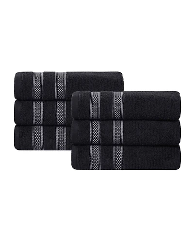 Superior Brea Zero Twist Cotton Ribbed Geometric Border Plush Soft Absorbent 6-Piece Hand Towel Set