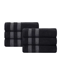 Superior Brea Zero Twist Cotton Ribbed Geometric Border Plush Soft Absorbent 6-Piece Hand Towel Set
