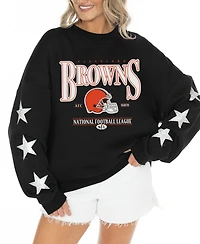 Gameday Couture Women's Black Cleveland Browns Rhinestone Star Sleeve Settle the Score Oversized Tri-Blend Pullover Sweatshirt
