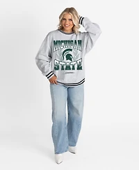 Gameday Couture Women's Ash Michigan State Spartans Oversized Fade Route Ringer Stripe Sweatshirt