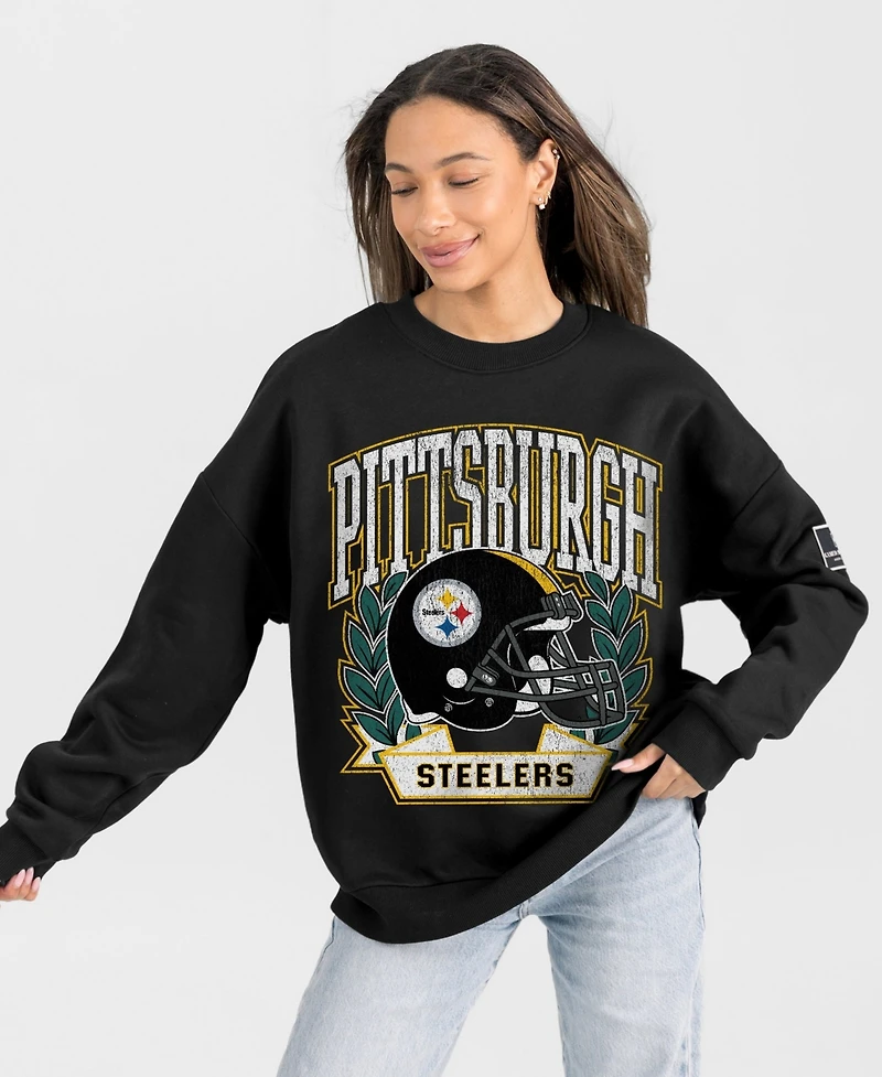 Gameday Couture Women's Black Pittsburgh Steelers Oversized Victory Lane Label Premium Fleece Sweatshirt