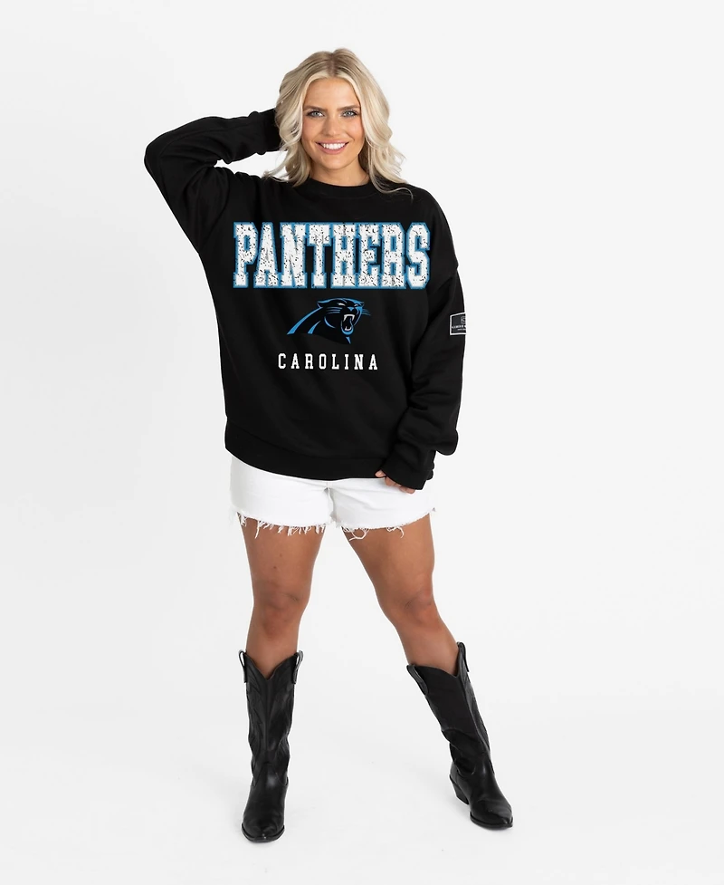 Gameday Couture Women's Black Carolina Panthers Oversized Level Up Label Premium Fleece Sweatshirt