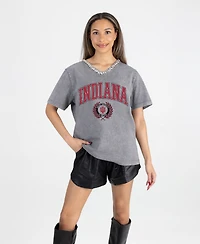 Gameday Couture Women's Gray Indiana Hoosiers Iconic Edge Rhinestone V-Neck T-Shirt