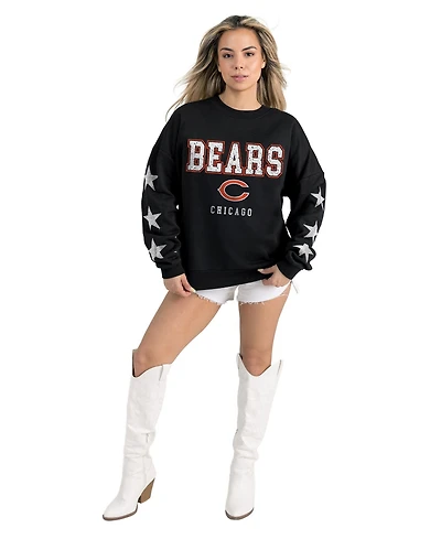 Gameday Couture Women's Black Chicago Bears Velocity Relaxed Rhinestone Pullover Sweatshirt