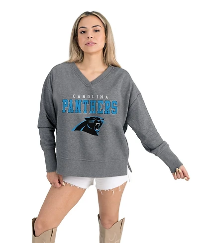 Gameday Couture Women's Gray Carolina Panthers French Terry V-Neck Pullover Sweatshirt