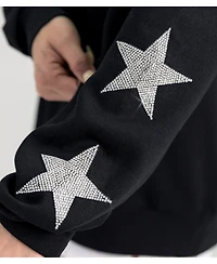 Gameday Couture Women's Black Philadelphia Eagles Pure Victory Rhinestud Star-Sleeve Pullover Sweatshirt