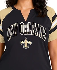 Starter Women's Black New Orleans Saints Plus Game On Notch Neck Raglan T-Shirt
