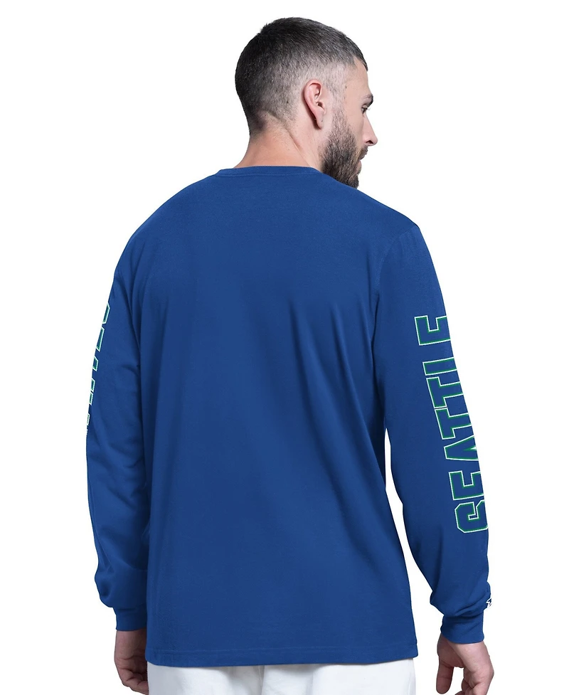 Starter Men's Royal Seattle Seahawks Clutch Hit Ii Logo Long-Sleeve T-Shirt