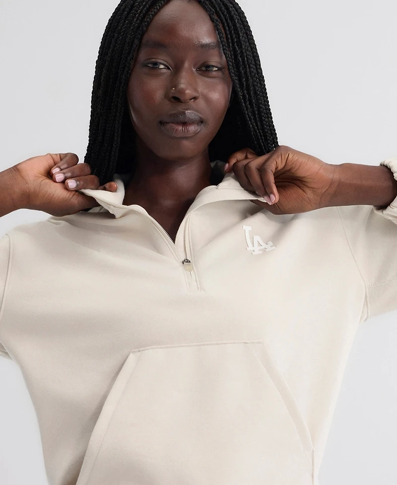 Fanatics Women's Beige Los Angeles Dodgers Oversized Clutch Tri-Blend Half-Zip Pullover Sweatshirt