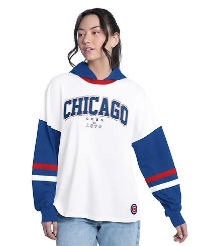 G-iii 4Her by Carl Banks Women's White/Royal Chicago Cubs Key Player Oversized HoodedLong sleeves T-Shirt