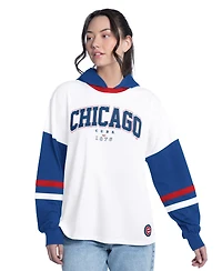 G-iii 4Her by Carl Banks Women's White/Royal Chicago Cubs Key Player Oversized HoodedLong sleeves T-Shirt